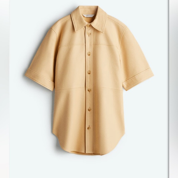 H&M LOOSE-FIT LEATHER SHIRT in Light Yellow - Picture 3 of 12